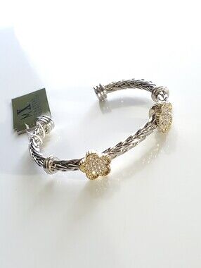 Gold & Silver Flower Crystal Cable Cuff Bracelet